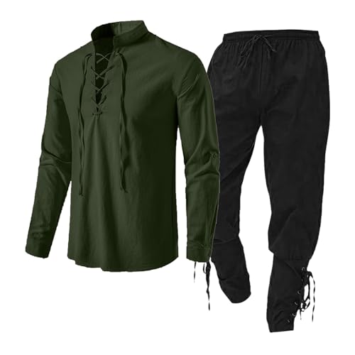 Leinenanzughose Herren: Mittelalter Kostüm Herren Anzug Herren Renaissance Kostüm Set mit Leinenhemd Herren Mittelalter Piratenhemd Mittelalter Hose Leinenhose Herren Slim Leinenhemden Herren Slim von Generisch