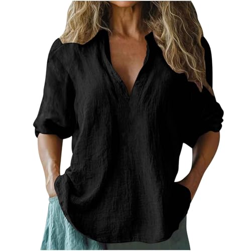 Leinenbluse Damen 3/4 Sommer Musselin Bluse Baumwolle V-Ausschnitt Elegant Einfarbig Oversized Blusehemd Bequeme Atmungsaktive Lang LeinenHemd Tops Schicke Urlaub Oberteile Leinenshirt Blusenshirt Leinenbluse Damen 3/4 Sommer Musselin Bluse Baumwolle V-Ausschnitt Elegant Einfarbig Oversized Blusehemd Bequeme Atmungsaktive Lang LeinenHemd Tops Schicke Urlaub Oberteile Leinenshirt Blusenshirt von Generisch