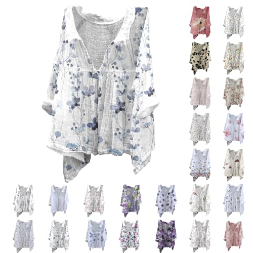Leinenbluse Damen Oversize, Leinenbluse Leinen Shirt Leinenhemd Langarm Tshirt V Ausschnitt Bluse Tunika Große Größen Oberteile Sommeroberteile Sommerblusen Leicht Angebote Tages Blitzangebote Heute von Generisch