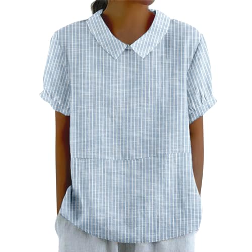 Leinenbluse Damen Sommer Blusen Tops Revers Leicht Hemden Oberteile Blumendruck Vintage Freizeithemd Leinenhemd Basic Shirt Casual Blusehemd Blusentop Tunika von Generisch