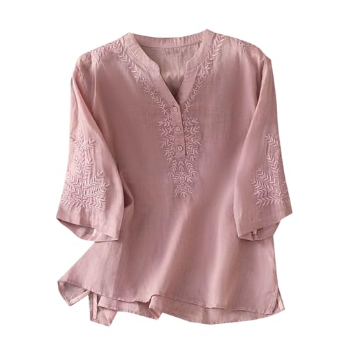 Leinenhemd Damen Sommer Modisch Licht Hemdbluse V-Ausschnitt Leinenhemd Baumwolle Und Leinen Langarmshirts Bestickte Hemden Halbarm Freizeitoberteile Vintage Boho Tops Oversized Oberteil Leinenhemd Damen Sommer Modisch Licht Hemdbluse V-Ausschnitt Leinenhemd Baumwolle Und Leinen Langarmshirts Bestickte Hemden Halbarm Freizeitoberteile Vintage Boho Tops Oversized Oberteil von Generisch