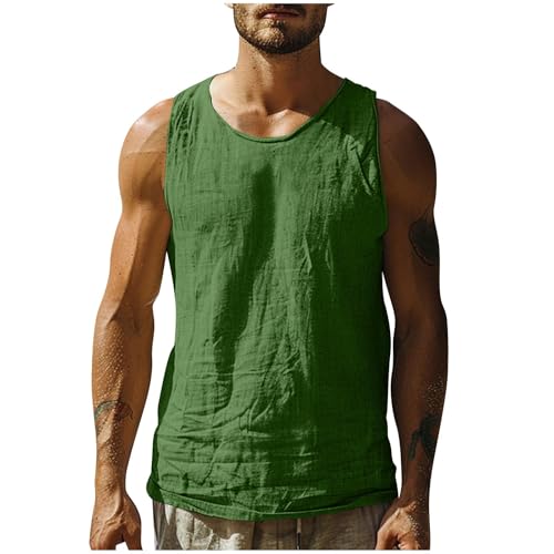 Leinenhemd Herren Ärmellos T-Shirt Hemd Sommerhemd Freizeit Tank Top Basic Leinen Weste Tankshirt Hemdbluse Weste Shirts für Männer Funktionsshirt Strandhemd von Generisch