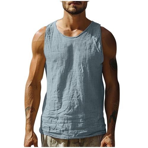 Leinenhemd Herren Ärmellos T-Shirt Hemd Sommerhemd Freizeit Tank Top Basic Leinen Weste Tankshirt Hemdbluse Weste Shirts für Männer Funktionsshirt Strandhemd von Generisch