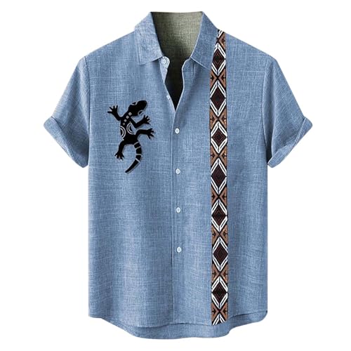 Leinenhemd Herren Hemd Kurzarm Freizeithemd Funky Hawaii Hemden Casual Button Down Sommerhemde Locker Henley Shirt Strand Atmungsaktives Kurzarmhemd Männer Kleidung von Generisch