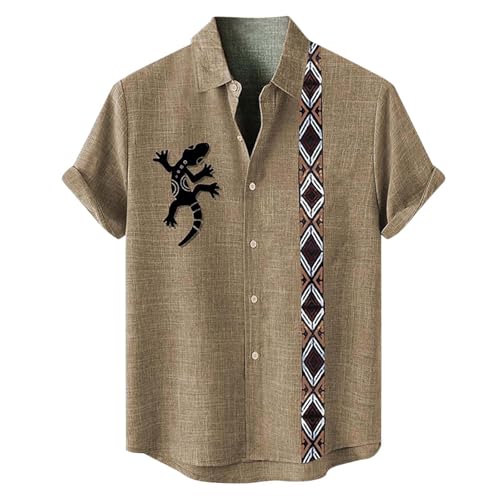 Leinenhemd Herren Hemd Kurzarm Freizeithemd Funky Hawaii Hemden Casual Button Down Sommerhemde Locker Henley Shirt Strand Atmungsaktives Kurzarmhemd Männer Kleidung von Generisch