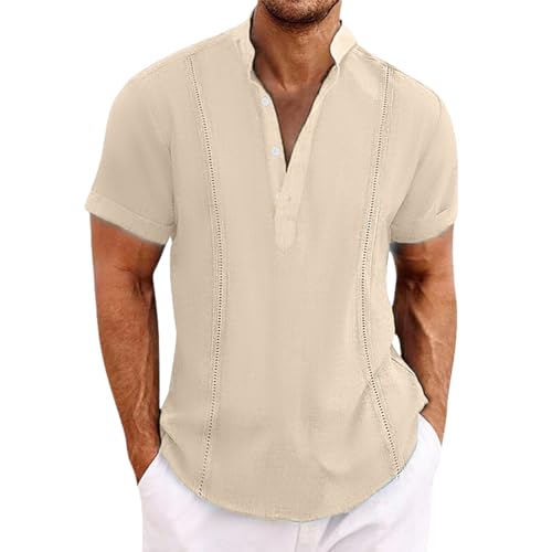 Leinenhemd Herren Hemd Kurzarm Langarm Cotton Linen Henley Shirt Weißes/schwarzes Freizeithemden Sommer Musselin Hemden Slim Fit Leichtes Sommerhemd Outdoor Lässiges Strandshirt Men's Tshirts(S-4XL) von Generisch