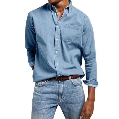 Leinenhemd Herren Hemd Langarm Baumwolle Leinen Sommerhemd Button-Down Freizeithemd Regular Fit Henley Shirts Leichtes Herrenhemden mit Brusttasche von Generisch
