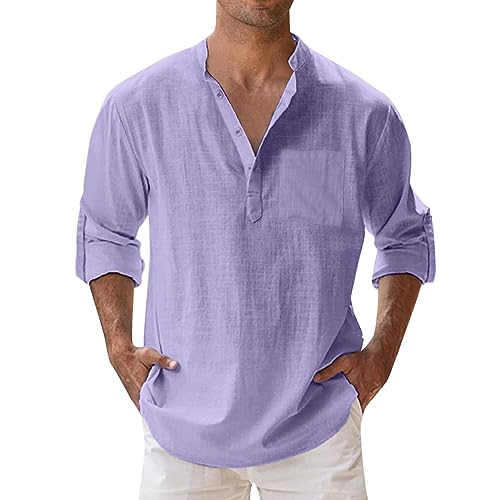 Leinenhemd Herren Hemd Langarm Baumwolle Leinen Sommerhemd Button-Down Freizeithemd Regular Fit Henley Shirts von Generisch