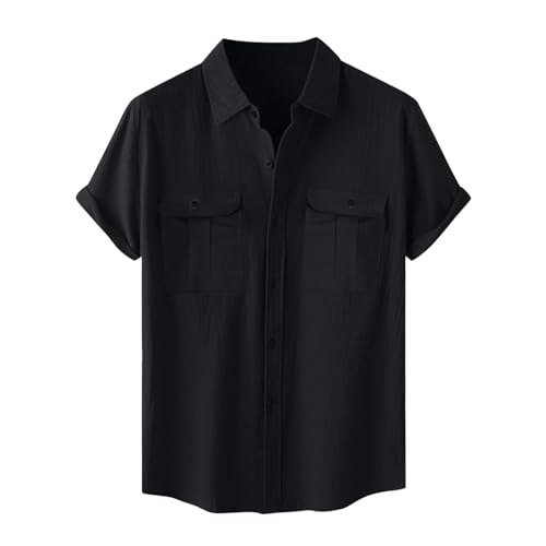 Leinenhemd Herren Kurzarm Baumwolle Leinen Modisch Freizeit Hemd Button Down Strickjacke Kurzarm Revers Hemd Atmungsaktiv Bequem Hemden Freizeithemd Slim fit Shirt Casual Sommerhemd von Generisch