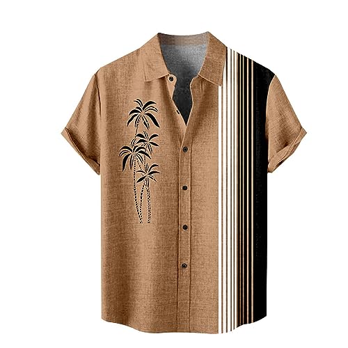 Leinenhemd Herren Kurzarm Hawaii Hemden Funky Freizeithemd Button Down Lässig Button Down Sommerhemde Locker Henley Shirt Strand Atmungsaktives Kurzarmhemd von Generisch