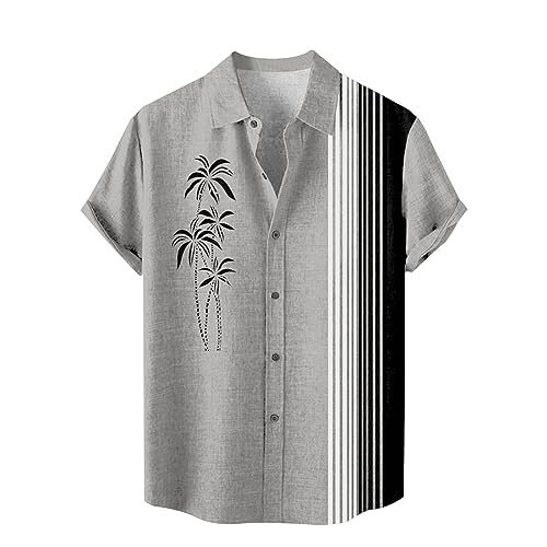 Leinenhemd Herren Kurzarm Hawaii Hemden Funky Freizeithemd Button Down Lässig Button Down Sommerhemde Locker Henley Shirt Strand Atmungsaktives Kurzarmhemd von Generisch