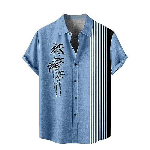 Leinenhemd Herren Kurzarm Hawaii Hemden Funky Freizeithemd Button Down Lässig Button Down Sommerhemde Locker Henley Shirt Strand Atmungsaktives Kurzarmhemd von Generisch