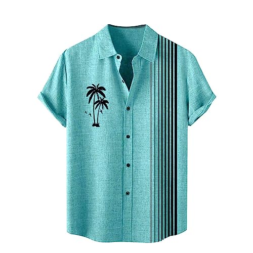 Leinenhemd Herren Kurzarm Hawaii Hemden Funky Freizeithemd Button Down Lässig Button Down Sommerhemde Locker Henley Shirt Strand Atmungsaktives Kurzarmhemd von Generisch