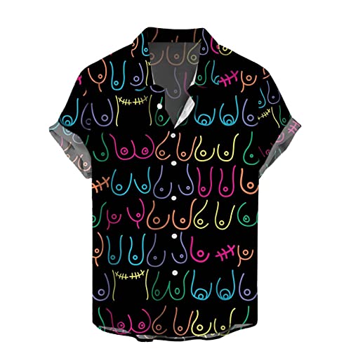 Leinenhemd Herren Kurzarm Hawaii Hemden Funky Freizeithemd Button Down Lässig Button Down Sommerhemde Locker Henley Shirt Strand Atmungsaktives Kurzarmhemd von Generisch