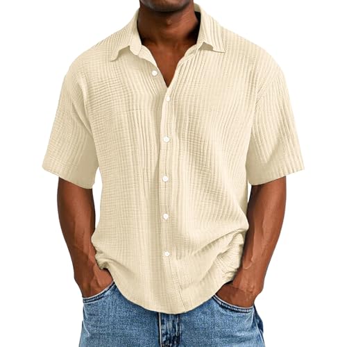 Leinenhemd Herren Kurzarm Hemd Button Down Freizeithemd Leichtes Sommerhemd,Musselin Leinen Bequem Atmungsaktiv Urlaub Strandhemd Fashion Casual Wandershirt T-Shirt für Herren von Generisch