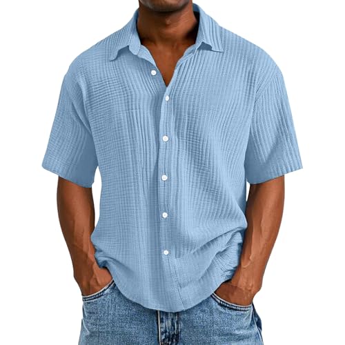 Leinenhemd Herren Kurzarm Hemd Button Down Freizeithemd Leichtes Sommerhemd,Musselin Leinen Bequem Atmungsaktiv Urlaub Strandhemd Fashion Casual Wandershirt T-Shirt für Herren von Generisch