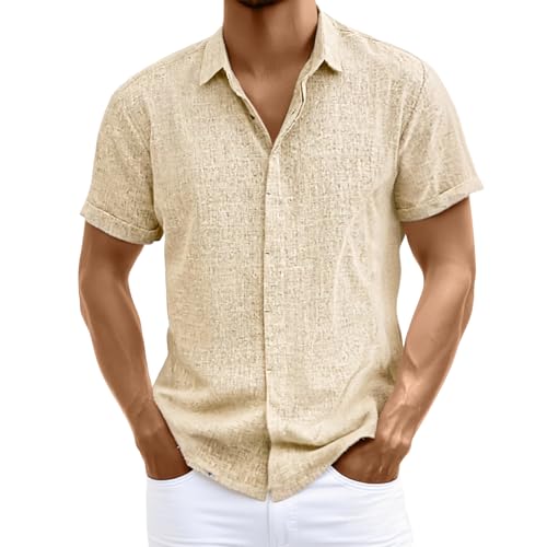 Leinenhemd Herren Kurzarm Hemd Freizeithemd Button Down Hemd Sommerhemd Business Casual Strandhemd Regular Fit Herrenhemd Atmungsaktiv Bequeme Einfarbig Shirts Leinen Shirt von Generisch