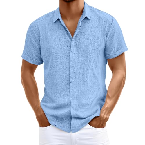 Leinenhemd Herren Kurzarm Hemd Freizeithemd Button Down Hemd Sommerhemd Business Casual Strandhemd Regular Fit Herrenhemd Atmungsaktiv Bequeme Einfarbig Shirts Leinen Shirt von Generisch