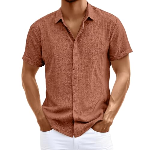 Leinenhemd Herren Kurzarm Hemd Freizeithemd Button Down Hemd Sommerhemd Business Casual Strandhemd Regular Fit Herrenhemd Atmungsaktiv Bequeme Einfarbig Shirts Leinen Shirt von Generisch