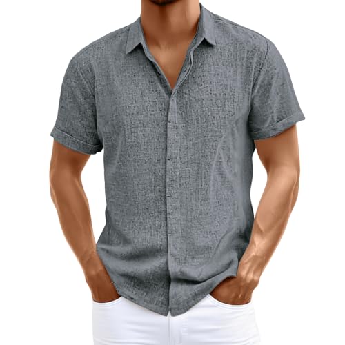 Leinenhemd Herren Kurzarm Hemd Freizeithemd Button Down Hemd Sommerhemd Business Casual Strandhemd Regular Fit Herrenhemd Atmungsaktiv Bequeme Einfarbig Shirts Leinen Shirt von Generisch