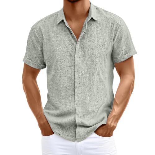 Leinenhemd Herren Kurzarm Hemd Freizeithemd Button Down Hemd Sommerhemd Business Casual Strandhemd Regular Fit Herrenhemd Atmungsaktiv Bequeme Einfarbig Shirts Leinen Shirt von Generisch