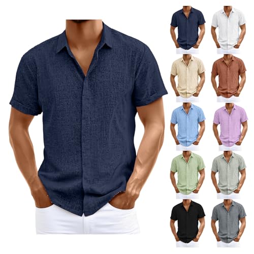 Leinenhemd Herren Kurzarm Hemd Freizeithemd Button Down Hemd Sommerhemd Business Casual Strandhemd Regular Fit Herrenhemd Atmungsaktiv Bequeme Einfarbig Shirts Leinen Shirt von Generisch
