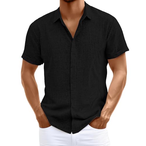 Leinenhemd Herren Kurzarm Hemd Freizeithemd Button Down Hemd Sommerhemd Business Casual Strandhemd Regular Fit Herrenhemd Atmungsaktiv Bequeme Einfarbig Shirts Leinen Shirt von Generisch