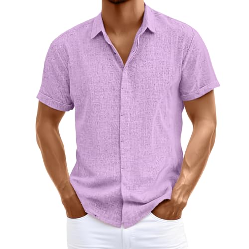 Leinenhemd Herren Kurzarm Hemd Freizeithemd Button Down Hemd Sommerhemd Business Casual Strandhemd Regular Fit Herrenhemd Atmungsaktiv Bequeme Einfarbig Shirts Leinen Shirt von Generisch