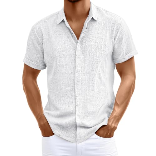 Leinenhemd Herren Kurzarm Hemd Freizeithemd Button Down Hemd Sommerhemd Business Casual Strandhemd Regular Fit Herrenhemd Atmungsaktiv Bequeme Einfarbig Shirts Leinen Shirt von Generisch