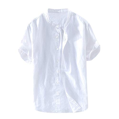 Leinenhemd Herren Kurzarm Slim Fit Sommerhemd Leicht Luftig Freizeithemd Mode Trend Strandhemd Baumwolle Leinen Hemden Button Down Outdoor T-Shirt Lässige Urlaub Hemd von Generisch
