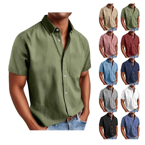 Leinenhemd Herren Kurzarm Sommer Hemd Sommerhemd Freizeithemd Strand Hemden Einfarbig Regular Fit Basic Shirt Businesshemd Casual Strand Kurzarmhemd Leichte Dünne Hawaiihemd von Generisch