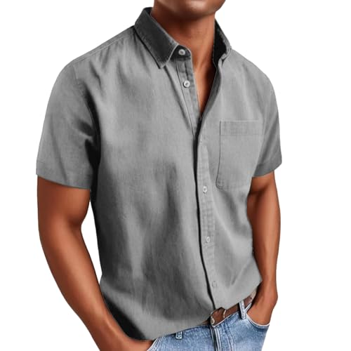Leinenhemd Herren Kurzarm Sommer Hemd Sommerhemd Freizeithemd Strand Hemden Einfarbig Regular Fit Basic Shirt Businesshemd Casual Strand Kurzarmhemd Leichte Dünne Hawaiihemd von Generisch