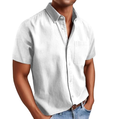 Leinenhemd Herren Kurzarm Sommer Hemd Sommerhemd Freizeithemd Strand Hemden Einfarbig Regular Fit Basic Shirt Businesshemd Casual Strand Kurzarmhemd Leichte Dünne Hawaiihemd von Generisch