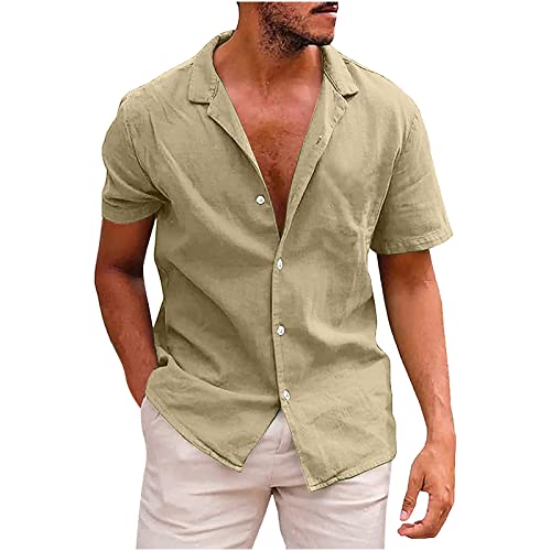 Leinenhemd Herren Kurzarm Sommer Strandhemd Männer Button Down Revers Hemd Loose Tops Modisch Bequem Kariertes Hemd Urlaub Strand Shirts Herren Regular Fit Knopfleiste Freizeithemden von Generisch