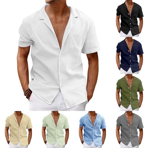 Leinenhemd Herren Kurzarm Sommerhemd Leichtes Leinenhemd mit Knopfleiste Freizeithemd Businesshemd Sommer Casual Regular Fit Shirt Bequemes Wandershirt Atmungsaktive von Generisch