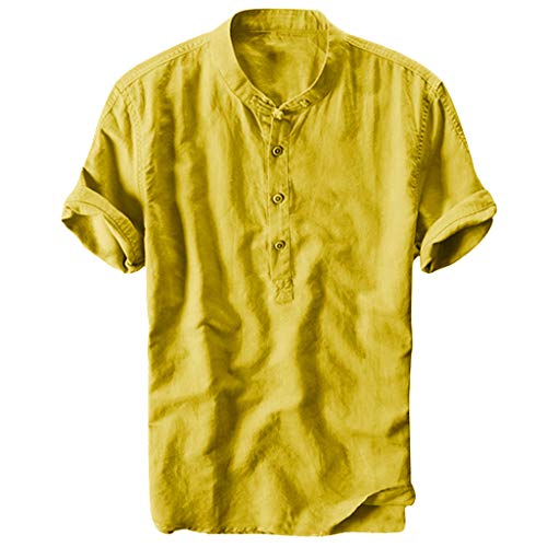 Leinenhemd Herren Lässig Button Down Sommerhemde Sommer Strand Leinen Shirt Regular Fit Hemd Kurzarm Henley Shirt Freizeithemden Regular Fit Sommerhemd von Generisch