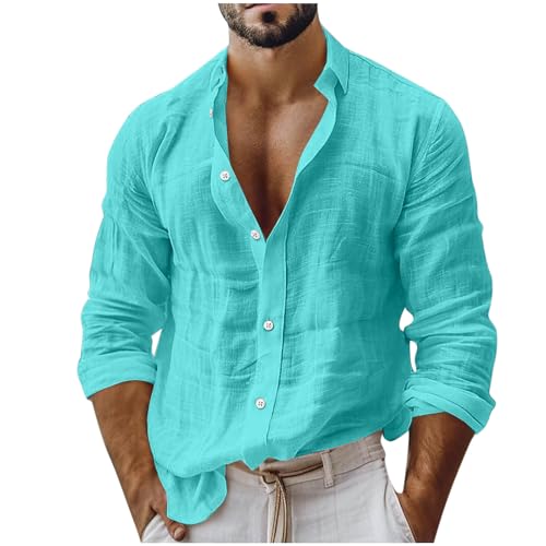 Leinenhemd Herren Langarm Hemd Sommer Freizeithemd Schlichter Mode Revers Langarmhemd Locker Bequeme Lässige Hemd Leicht Leinen Baumwolle Stoffhemd Bequeme Weich Strand Hemden Casual Leinen Shirt von Generisch
