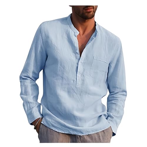 Leinenhemd Herren Langarm Henley Shirt Freizeithemd mit Brusttasche Leinen Sommerhemd Button-Down Regular Fit Henley Shirts Atmungsaktive Leicht Strandhemd Casual Leinenhemd Herren Langarm Henley Shirt Freizeithemd mit Brusttasche Leinen Sommerhemd Button-Down Regular Fit Henley Shirts Atmungsaktive Leicht Strandhemd Casual von Generisch