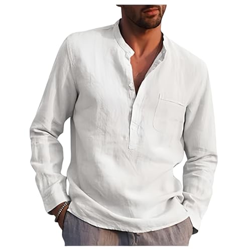 Leinenhemd Herren Langarm Henley Shirt Freizeithemd mit Brusttasche Leinen Sommerhemd Button-Down Regular Fit Henley Shirts Atmungsaktive Leicht Strandhemd Casual Leinenhemd Herren Langarm Henley Shirt Freizeithemd mit Brusttasche Leinen Sommerhemd Button-Down Regular Fit Henley Shirts Atmungsaktive Leicht Strandhemd Casual von Generisch