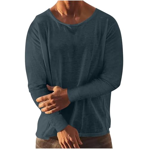 Leinenhemd Herren Langarm Musselin Leinen Hemden Stehkragenhemd Hemd Klassiker Herrenhemden Leichtes Strandhemd Baumwollhemd Sommer Sommerhemd Linen Shirt Modische Freizeithemd Kurzarmhemd von Generisch