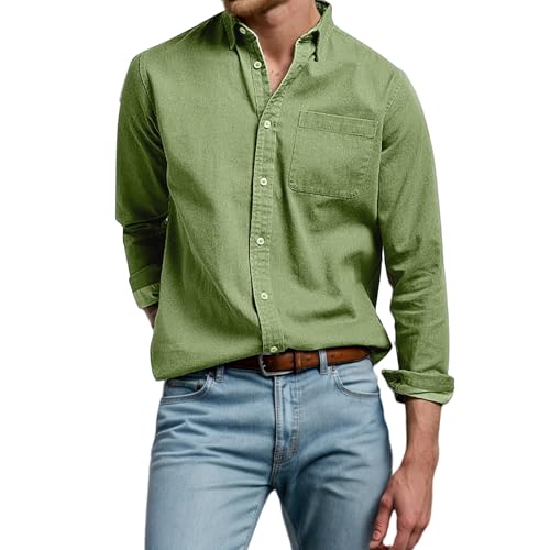 Leinenhemd Herren Langarm Retro Einfarbig Business Hemd mit Knopfleiste Freizeithemd Klassisch Schlichter Arbeitshemd Outdoor Basic Langarmhemd Casual Regular Fit Herrenhemd Moden Streetwear von Generisch