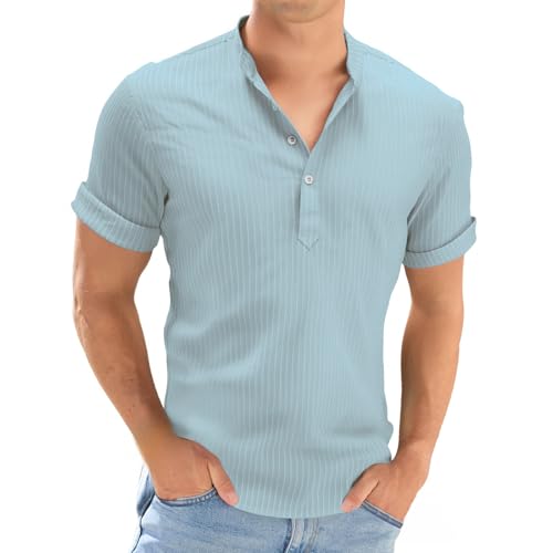 Leinenhemd Herren Poloshirt Kurzarm Henley Gestreiftes Hemd Sommer Kurzarmhemden mit Knopfleiste Sommerhemd mit Stehkragen Kurzarm Strand Dünne Sommer Regular Fit Bequeme Golfshirt Leinenhemd Herren Poloshirt Kurzarm Henley Gestreiftes Hemd Sommer Kurzarmhemden mit Knopfleiste Sommerhemd mit Stehkragen Kurzarm Strand Dünne Sommer Regular Fit Bequeme Golfshirt von Generisch