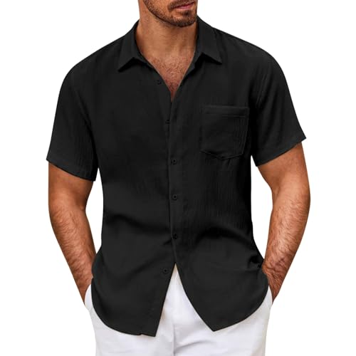 Leinenhemd Herren Sommer 2025 Einfarbiges Sporthemd mit Brusttasche Leicht Bequem für Freizeit Strand Reisen t-Shirts für Herren Baumwolle Leinenhemd Herren Sommer 2025 Einfarbiges Sporthemd mit Brusttasche Leicht Bequem für Freizeit Strand Reisen t-Shirts für Herren Baumwolle von Generisch
