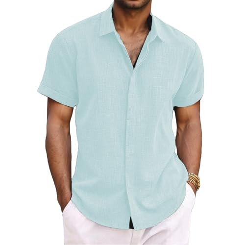 Leinenhemd Herren Sommer Freizeithemden Button Down Hemd Herren Kurzarm Leinen Shirt Sommerhemd Business Casual Strand Hemd Regular Fit Atmungsaktive Bequeme Einfarbig Shirts von Generisch