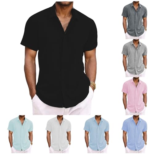 Leinenhemd Herren Sommer Freizeithemden Button Down Hemd Herren Kurzarm Leinen Shirt Sommerhemd Business Casual Strand Hemd Regular Fit Atmungsaktive Bequeme Einfarbig Shirts von Generisch
