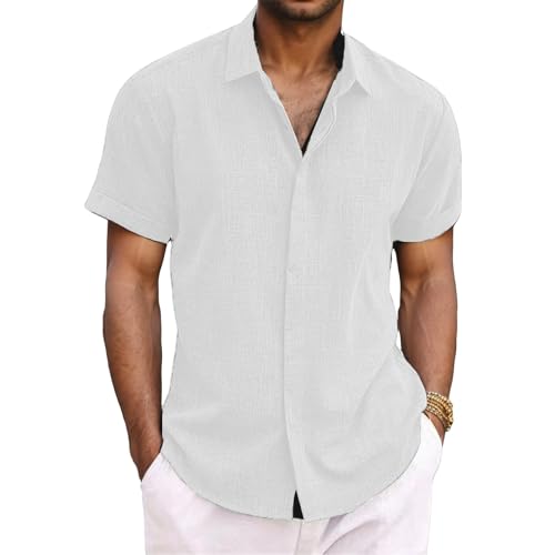 Leinenhemd Herren Sommer Freizeithemden Button Down Hemd Herren Kurzarm Leinen Shirt Sommerhemd Business Casual Strand Hemd Regular Fit Atmungsaktive Bequeme Einfarbig Shirts von Generisch