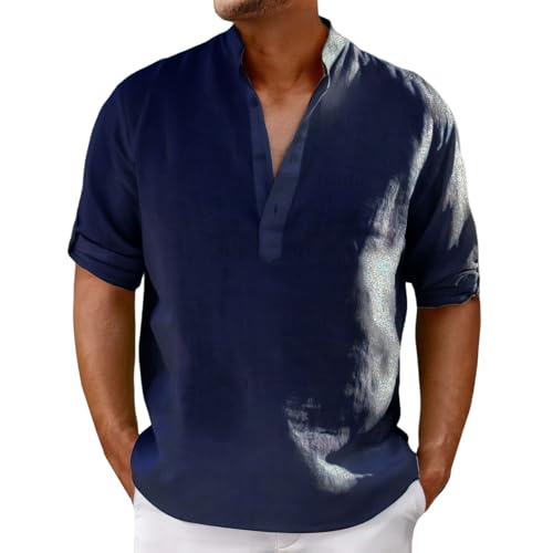 Langarmshirt Herren T Shirt Herren Henley Shirt mit Knopfleiste Stehkragen Freizeithemd Atmungsaktive Regular Fit Sommerhemd Casual Henley Shirts Langarm Leicht Strandhemd Beach Shirts von Generisch