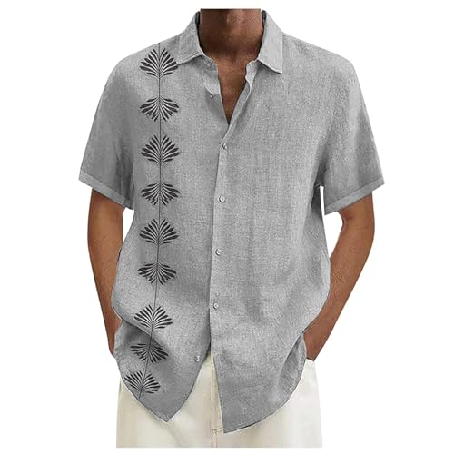 Leinenhemden für Herren, Herrenhemden, langärmelig, 2025, lässig, kurzärmelig, mit Knöpfen, Herrenhemd, Strandhemd, Sommerhemd, Lederhose, Herren, grau, 6XL von Generisch