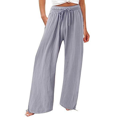 Leinenhose Damen Baggy Leicht Leinen Sommerhose Loose Freizeithose High Waist Stoffhose Yogahose Casual Einfarbig Jogginghose Schlupfhose Straight Bein Frauen Hosen Stretch Mit Taschen von Generisch