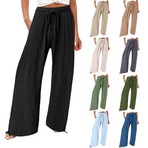 Leinenhose Damen Große Größen Weites Leicht Sommer Hose Leinen Elastischem Bund Adjustierbarem Kordelzug Freizeithose Hohe Taille Lose Sommerhose von Generisch